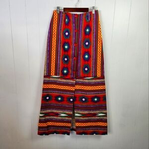 Vintage 1960s 1970s Southwestern Print Maxi Skirt High Rise Waisted Red Size XS